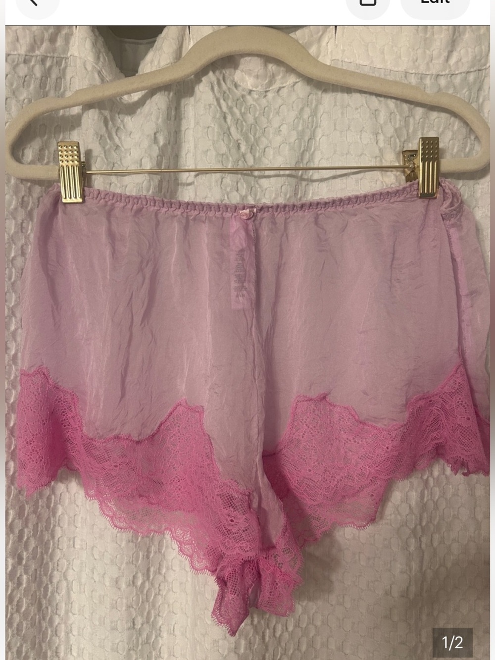 SKIMS Sheer Pink Lace Trim Top & Short SET - Large - Like New!! - Picture 6 of 9
